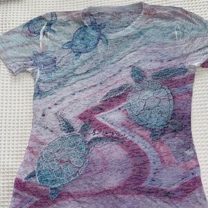 Tie Dyed Burnout Sea Turtle Graphic T-Shirt EUC L